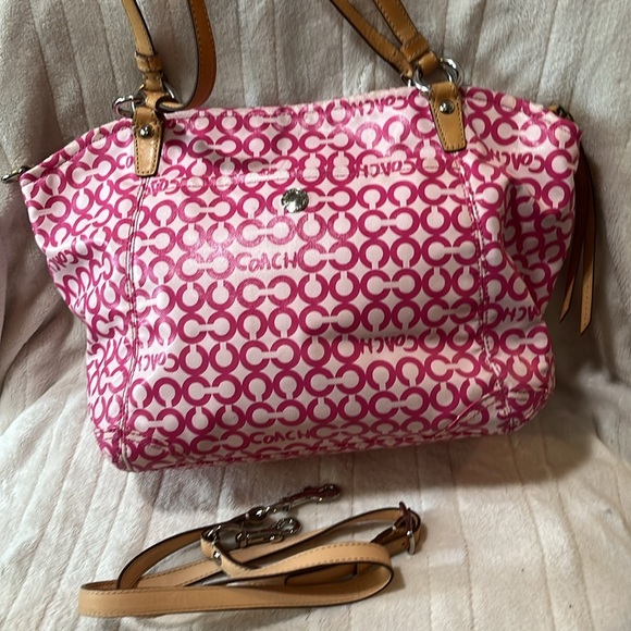 COACH Op Art Jacquard Pink Two Way Shoulder Bag and Crossbody Combo - Picture 5 of 16